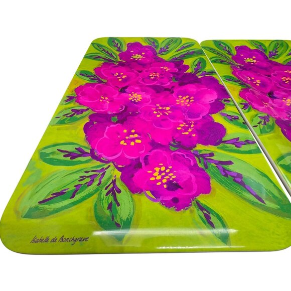 Isabelle De Borchgrave Set Of 2 Bright Floral Melamine Serving Trays DH1321 - Picture 2 of 10
